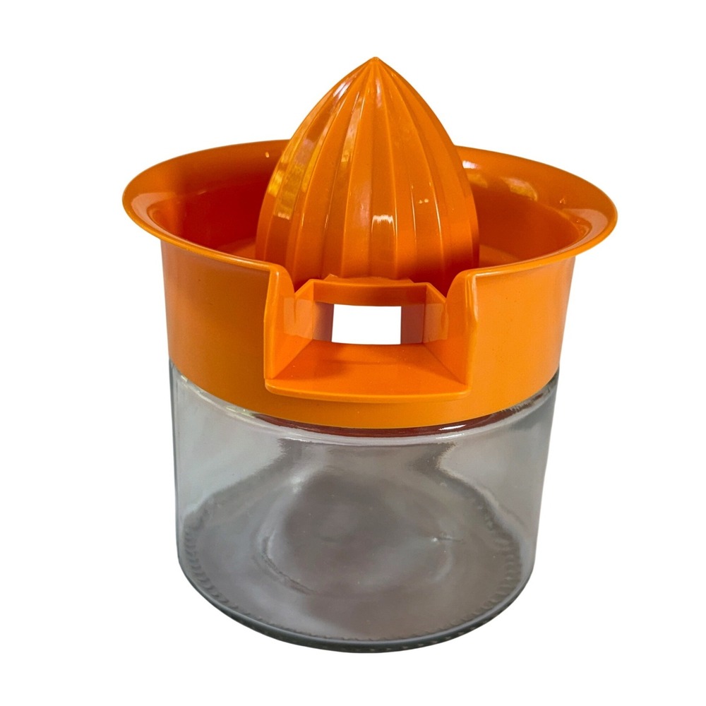 VTG Orange Citrus Juicer Reamer Strainer Manual Glass Retro Kitchen Tool MCM 70s